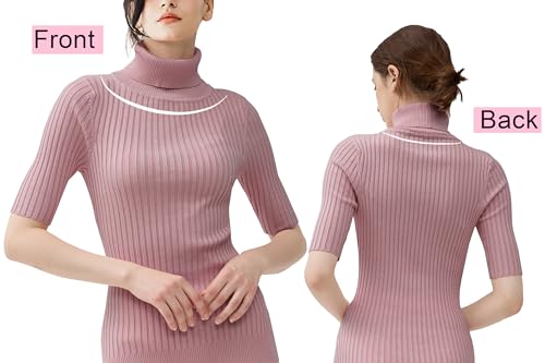 Image of v28 Women Turtleneck 1 /2 Half Sleeve Highly Stretchy Ribbed Knit Fitted Sweater