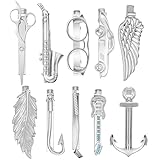 Quelay 10pcs Novelty Tie Clips for Men Boys with Box Modeling Necktie Tie Clips Set Silver Cars Guitars Glasses Assorted Design Best Gifts in Xmas, Anniversary, Wedding