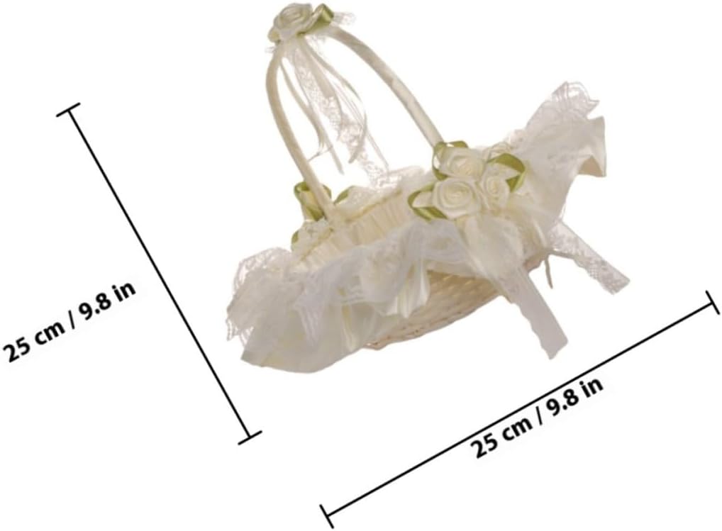FOMIYES Wedding Flower Girl Basket with Lace Handle Small White Fabric Basket for Bridesmaids Wedding Ceremony Supplies