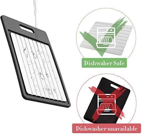 GEMITTO Defrosting Tray, Fast Thawing Plate for Defrosting Frozen Food, Defrost Plate with Handle for Easily Hanging, Quicker Safer Way to Defrost Frozen Meat Pork Beef Fish (Silver Plate Black Tray)