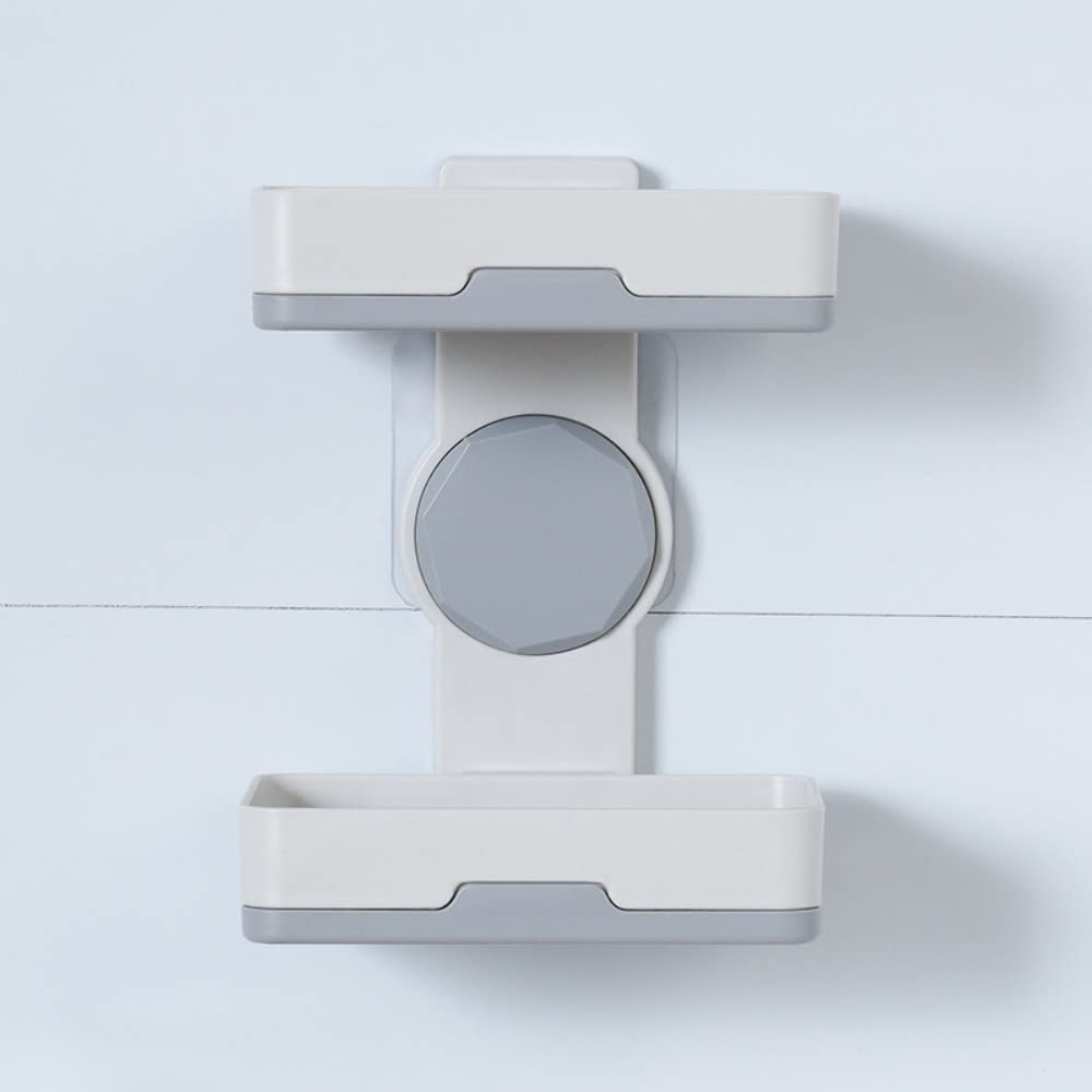 Soap Holder, PEFWO Strong Adhesive Double Layer Soap Dish, Removable Drill-Free Shower Soap Holder for Shower, Bathroom, Bathtub, Kitchen (White)