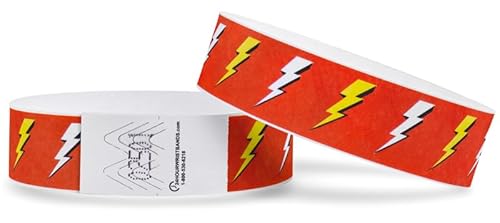 100 Pack Tyvek Wristbands for Ticket Event Concert, Carnival, Waterparks, Party Bracelets for Events (Thunderbolt)