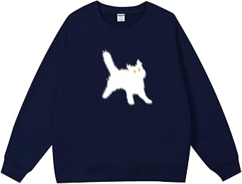 Womens Crewneck Sweatshirts Oversized Casual Long Sleeve Cotton Fall Tops Cute Cat Pattern Pullover Sweatshirt