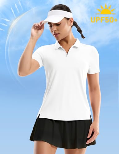 Image of MIER Golf Polo Shirts for Women - 1 /4 Zip Short Sleeve Tennis Tops, Dry Fit