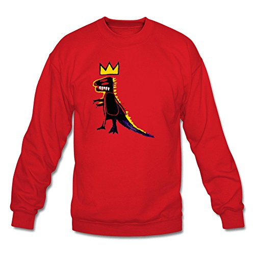 Julongcul Men's Basquiat Crown Dinosaur Cotton Sweatshirt XXL Red