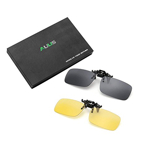 Clip on Flip Up Polarized Sunglasses Anti-blue Ray Glare Eyeglass by AUUS [2-Pack] UV400 Night Vision for Driving Outdoor