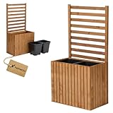Macetero con enrejado con jardinera de madera para jardín, balcón, terraza, bancal alto con inserto para plantas de plástico de 18 L (marrón vertical, 67 x 36 x 55 cm, altura 130)