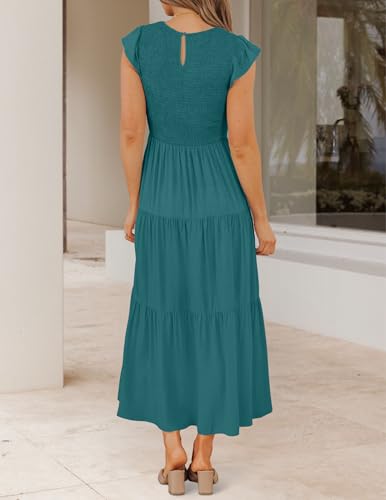 Image of ZESICA Women's 2026 Summer Casual Flutter Short Sleeve Smocked Midi Dress