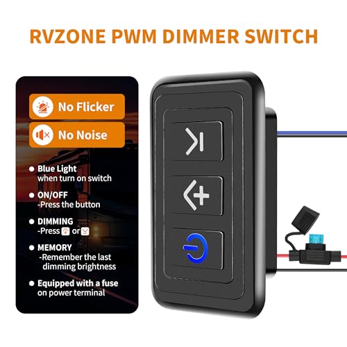 Image of RVZONE Black 12‑24V PWM RV Dimmer Switch for LED Halogen Boat Camper Lights