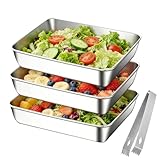 FARYODI Juego de 3 cuencos para empanar de acero inoxidable, rectangular, cuenco para empanar con clips, sin BPA, apto para lavavajillas, para chuletas, carne, pescado y verduras, cuencos para empanar