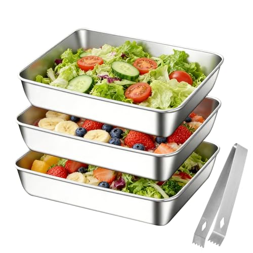 FARYODI Panierschalen Set 3 Teilig, Edelstahl Schale Rechteckig, Schale zum Panieren mit Clips, BPA Frei, Spülmaschinengeeignet, für Schnitzel, Fleisch, Fisch und Gemüse, Panierschalen(25cm*19cm*5cm)