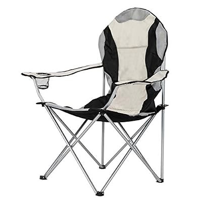 Velorinth Medium Folding Camping Chair, Heavy Duty Outdoor Fishing Chair with 600D Oxford Fabric & Velvet, Supports 330 lbs, Black Gray