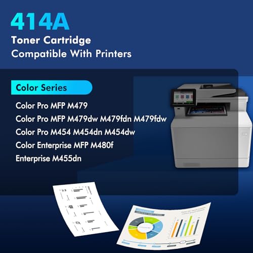 414A Toner Cartridges 4 Pack MFP M479fdw Replacement for HP 414A 414X Works for Color LaserJet Pro MFP M479fdw M479fdn M454dw M454dn M479 M454 Printer Ink| Black Cyan Yellow Magenta by aceink - Used condition - Image 2