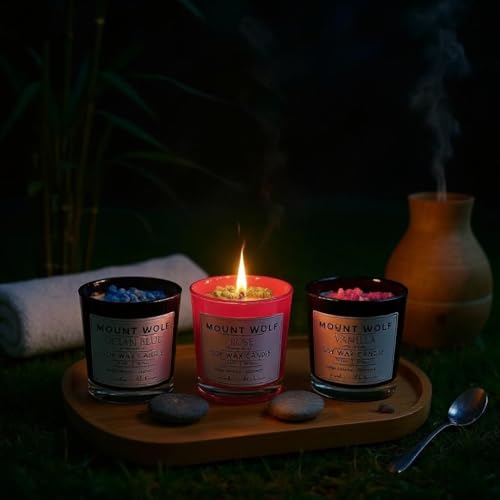 Image of Premium Scented Candle Set - Pack of 3 (Vanilla, Rose & Ocean Blue) | Long-Lasting Aromatherapy Soy Wax Candles for Home Decor, Relaxation & Gifting | 154 gm Each