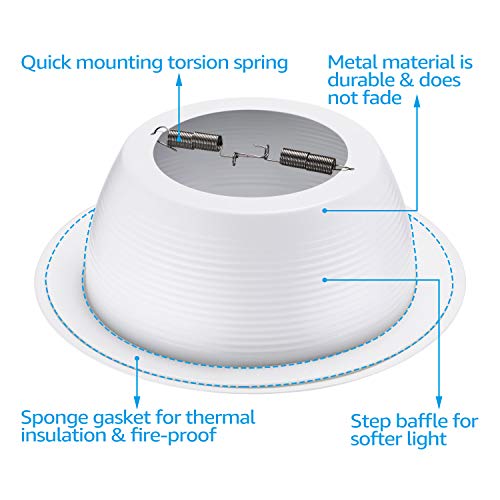 Torchstar 12-Pack 6 Inch Integrated Can Light Trim, One Piece Baffle Trim, Full Metal, Fit Halo/Juno Remodel Recessed Housing, White #TOP2
