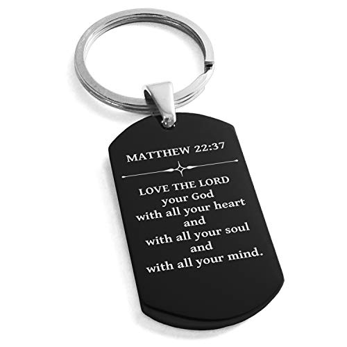 Stainless Steel Love the Lord Matthew 22:37 Dog Tag Keychain Keyring