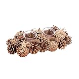 Color: natural. LOLAhome Centro de Mesa de Navidad de piñas Naturales 2 Velas de Cristal con Estrellas de 32x14 cm