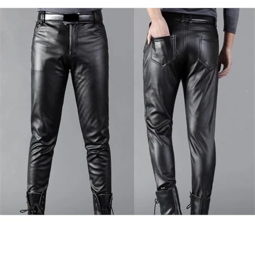 Men's Skinny Fit PU Leather Pants Wet Look Stretch Slim Motorcycle Trousers2