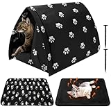 SilTriangle Winter Outdoor Cat House with Self Warming Pad Blanket 17'' x 12'' Weatherproof Foldable Feral Cat Shelter Waterproof Outside Warm Bed Cave Tent for Dogs Puppy Wild Animal Indoor Home