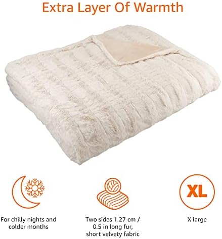 Amazon Basics Faux Fur Throw Blanket - Machine Washable, 150 x 200cm, Ivory