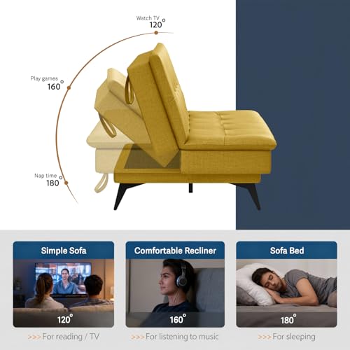 Image of Wakefit Flexia Sofa Cum Bed - Three Seater - Reflection Series Yellow