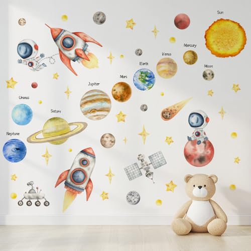 宇宙 ウォールステッカー 子供部屋 DIY 賃貸OK 太陽系 星·惑星·ロケット 宇宙飛行士 おしゃれ 壁装飾 幼稚園·保育園 デコレーション 53.8×95.4cm