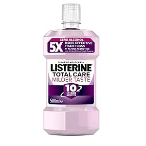 Listerine Total Care Milder Taste (Zero Alcohol) Antibacterial Mouthwash (500ml), Caring and Cleansing Mouthwash to Freshen Breath with 10-in-1 Benefits