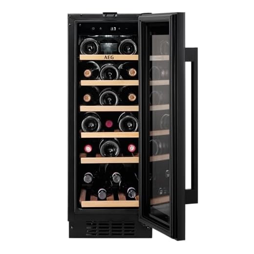 AEG 5000 Series Integrated Wine Cooler 82 cm / 20 Bottle Capacity Wine Fridge, AWS4020B5B, Single Zone 5-18 °C, Black Glass Door Light-protecting, LED Illumination and Wooden Shelves, 40 dB