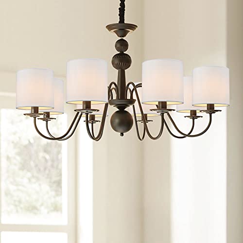 Lampwell Memo Clip-On Chandelier Fabric Lamp Shades,Set Of 6,Small Drum,5.2"×5.2"×H5.2",Linen, Handmade,Modern Trendy Decorative,White #TOP6