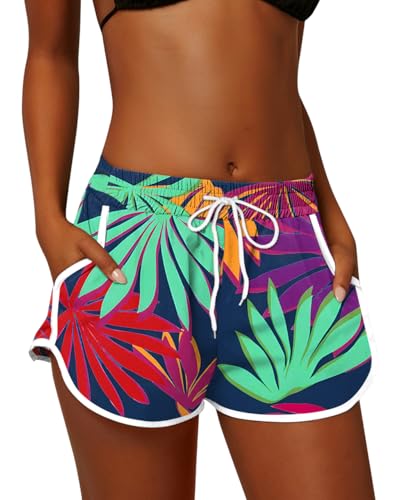Image of For G and PL Women Summer Floral Beach Boardshorts with Pockets Swim Trunks