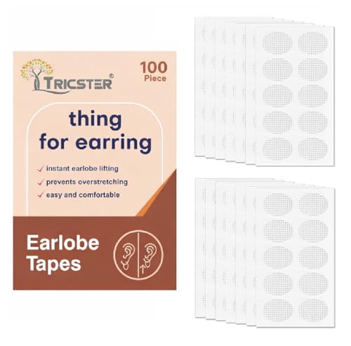 Image of TRICSTER Ear Lobe Tape /Invisible Ear Lobe Support Patch for Pierced Ears - Eliminates the Look of Torn or Stretched Piercings - Protects Healthy Ear Lobes from Tearing (100 Count (Pack of 1))