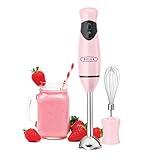 BELLA Immersion Hand Blender, Portable Mixer with Whisk Attachment - Electric Handheld Juicer, Shakes, Baby Food and Smoothie Maker, Stainless Steel, Pink