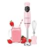 BELLA Immersion Hand Blender Portable Mixer with Whisk Attachment Electric Handheld Juicer Shakes Baby Food and Smoothie Maker Stainless Steel Pink