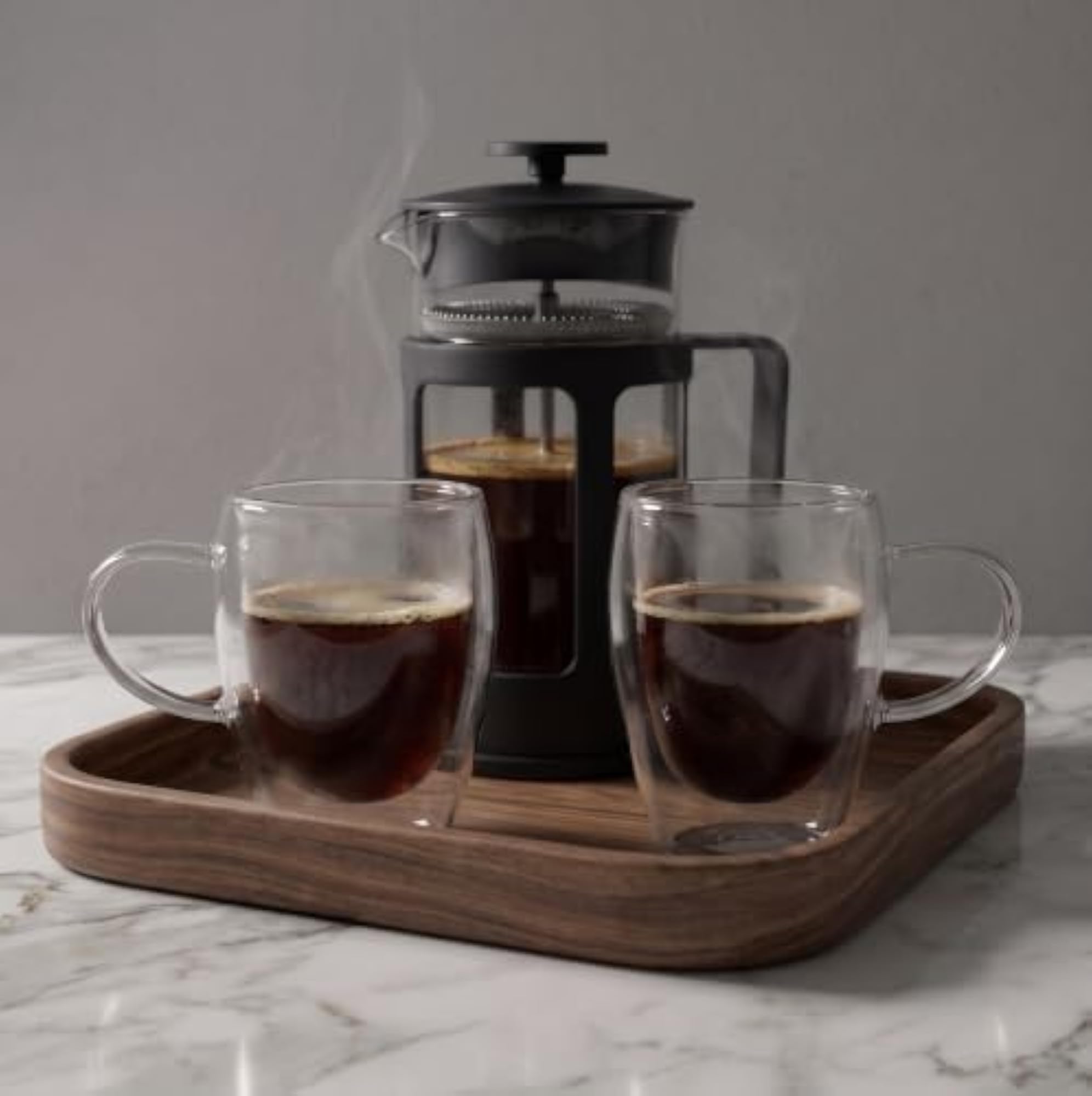 French Press Coffee Set with 2 Double Walled Coffee Mugs, Home Coffee Bar