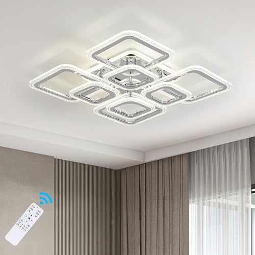 Qcyuui Modern Dimmable Ceiling Light, Flush Mount LED Ceiling Lamp, Nordic 8 Rectangles Lighting Fixture with Remote Control for Living Room Bedroom Dining Room, 100W/Bubble Acrylic