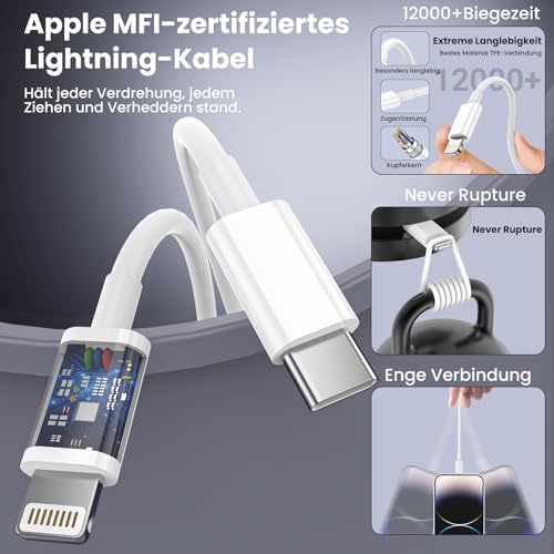 iPhone Ladekabel, [MFi-Zertifiziert] 2er-Pack iPhone Ladegerät Apple Ladekabel mit 2M&3M USB-C-auf-Lightning-Kabel für iPhone 14 13 12 11 Pro Max XS XR X 8 7 6 Plus 5 iPad