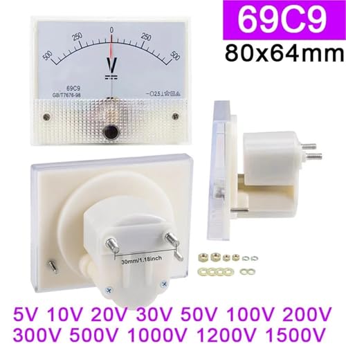 Voltímetro de CC de aguja 69C9 de ±50 V con escala analógica bidireccional 2