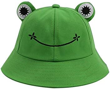 HNQH Frog Bucket Hat for Teens Spring Summer Cotton Sun Hat, Foldable Cute Frog Hat Outdoor, Wide Brim Fisherman Hat Green
