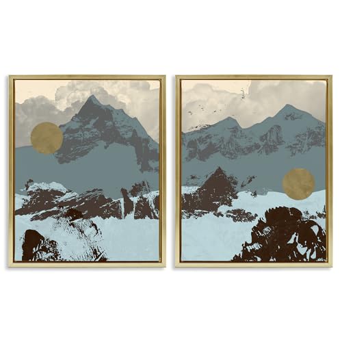 'Mountain Range over Abstract'| 2pc Floating Frame Art Set 2