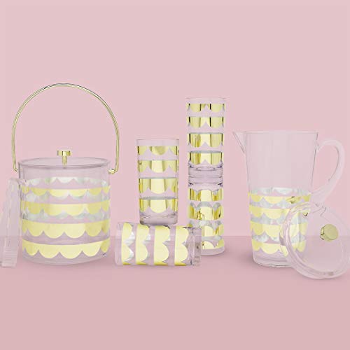 Kate Spade New York Ice Bucket With Lid And Tongs, 3 Quart Ice Container, Acrylic Drink Chiller, Plastic Ice Bucket For Cocktail Bar And Outdoor Parties, Gold Scallop #TOP1