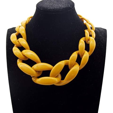 Handmade Fashion Acrylic Pendants Collar Resin Buckle Chain Hip Hop Sweater Decoration Chunky Choker Statement Necklace Jewelry for Women,Yellow Cover