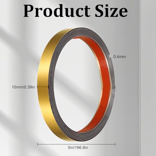 Edelstahl Zierleisten Selbstklebend, Gold Zierleisten Wand, Wandleisten Selbstklebend fur Kantenschutz Wand, Zierleisten Wand für Decke Möbel Spiegel – Selbstklebend & Wasserdicht (5mx1cm）