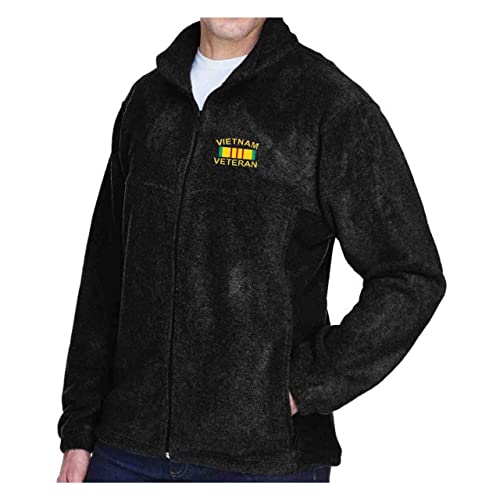 Vietnam Veteran Fleece Embroidered Jacket for Men Black Full-zip with Pockets2