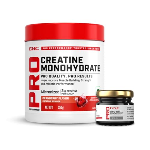 Image of GNC Pro Performance Pure Micronized Creatine Monohydrate with Free Shilajit|250 gm & 10 gm Shilajit|Instantized|Fuels Muscles|Increase Muscle Mass|Rapid Absorption|Cranberry