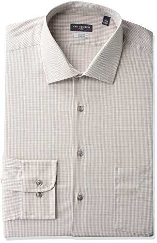 Van Heusen Men's Tall FIT Dress Shirts Flex Collar Stretch Check, Washed Sand, 22