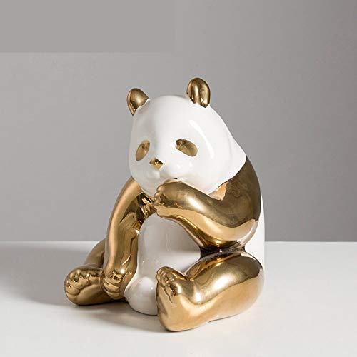Statue Panda Doré en céramique mignonne figurine decorative pour salon et bureau