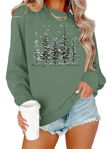 Image of PECHAR Christmas Tree Sweatshirts Women Pine Tree Print Shirts Nature Lover Gift Casual Tee Long Sleeve Xmas Pullover