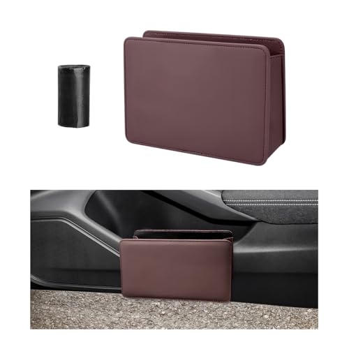 Image of Car Trash Can, Waterproof Leather Hanging Storage Container Vehicle Dustbin, Auto Foldable Mini Garbage Organizer Trash Bag for Truck SUV RV, Essential Car Accessories (Dark Brown)