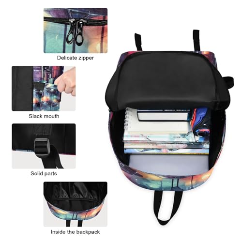 Backpacks for Boys Girls, Neon Muscle Cars Lightweight Backpack, Kids School Bag with Lunch Bag3