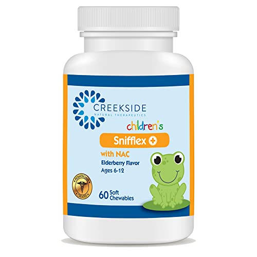 Creekside Naturals Snifflex, Children's Sinus & Respiratory Support, Elderberry for Immune Health, Pediatrician Formulated with NAC, Quercetin & Bromelain, Zero Sugar, Vegan, 60 Soft Chewables